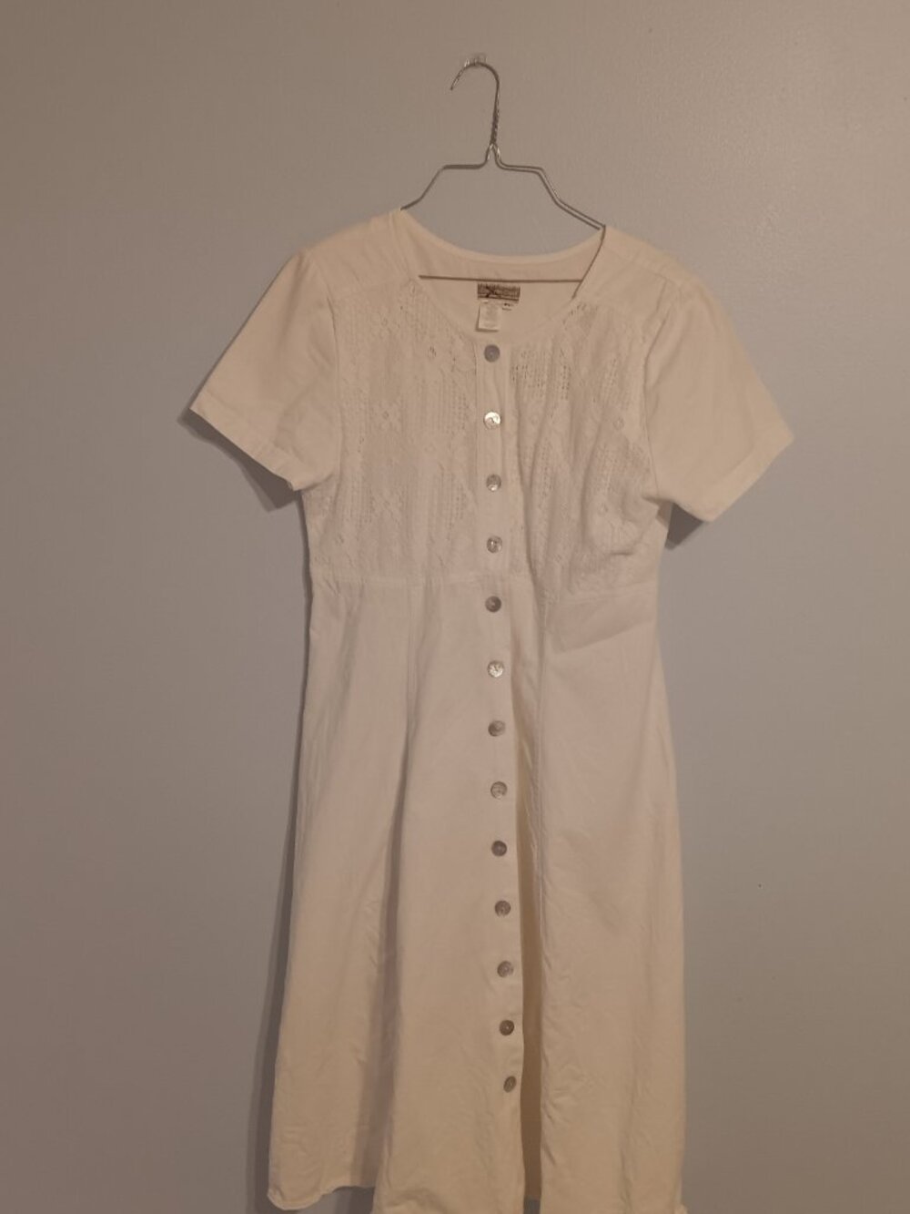 Vintage Coldwater Creek White 100% Cotton Midi Dress with Crochet Detail - Picture 2 of 6